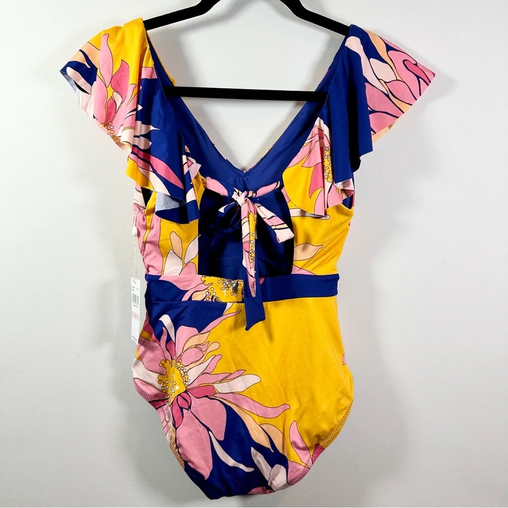 Trina Turk Breeze Ruffle Plunge One-Piece Swimsuit, Retro Multi-Color NWT - Picture 8 of 15